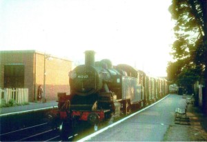 Standard 4-4 tank engine in Egham Station c.1960